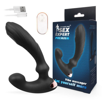 Вибромассажёр простаты Sex Expert, L 12,5 см, Ø 3,1 см, 9 реж. вибрации и пульсации, пульт д/у