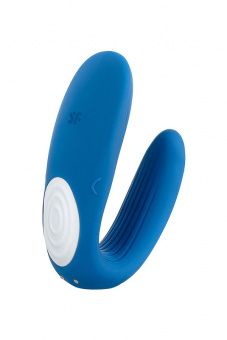 Многофункциональный стимулятор для пар Satisfyer Partner Whale, силикон, голубой, 17 см