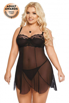 Ночная сорочка и стринги SoftLine Collection Carla, черный, 2XL