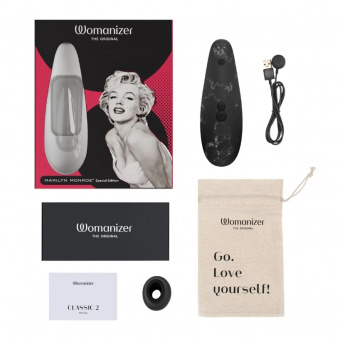 Бесконтактный клиторальный стимулятор Womanizer Classic 2 Marilyn Monroe Special Edition, мраморно-черный