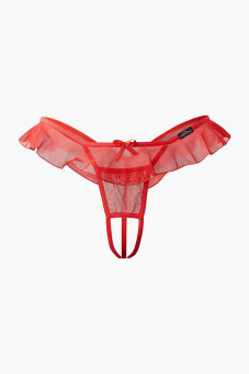Утонченные красные трусики с доступом и нежной юбочкой красные Le Frivole Easy To Love, XS-S
