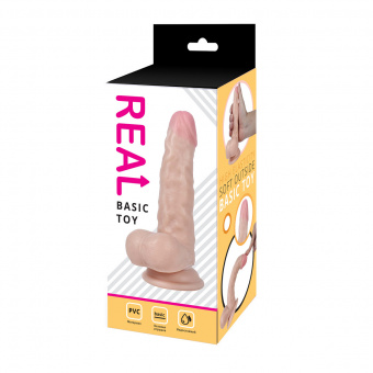 Реалистичный фаллоимитатор Real с мошонкой на присоске, pvc, 17x3,5 см