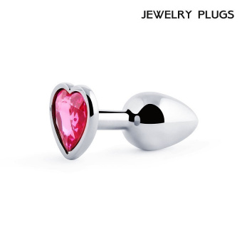 Втулка анальная Anal Jewelry Plugs, серебряная, L 7 см, Ø 2,8 см, вес 50 г, цвет кристалла рубиновый