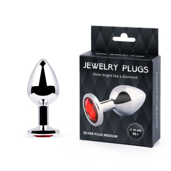 Silver Plug Medium (втулка анальная) L 82 мм. D 34 мм., вес 90 г., цвет кристалла красный