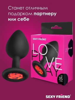 Втулка анальная, цвет кристалла красный, силикон, цвет черный, L 8 см, Ø 3,5 см