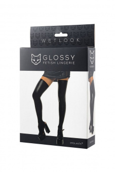 Чулки Erolanta Glossy Layla из материала Wetlook, черные, L