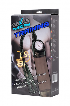 Помпа для пениса Sexus Men Training с манометром, вакуумная, механическая, Abs пластик, чёрный, 29 см.