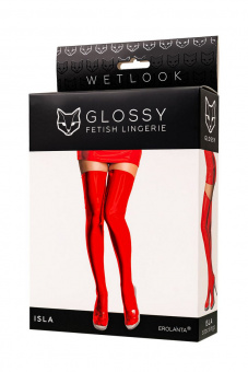 Чулки Glossy Isla из материала Wetlook, красный, L