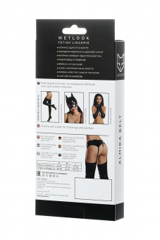 Комплект Glossy из материала Wetlook (пояс с пажами для чулок и трусики) черный, S