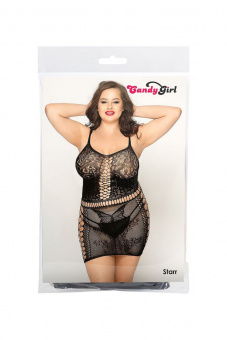 Платье-сетка и стринги Candy Girl Starr черные, 2XL