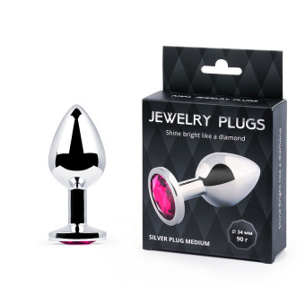 Втулка анальная Silver Plug Medium, L 82 мм. D 34 мм., вес 90 г., цвет кристалла рубиновый