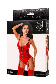 Боди Glossy Doja из материала Wetlook, красный, XL