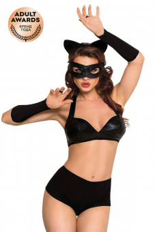 Костюм Softline Collection Catwoman (бюстгальтер, шортики, головной убор, маска, перчатки) чёрный, L