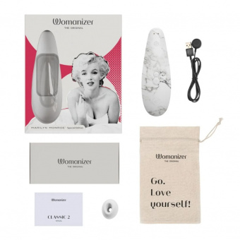 Бесконтактный клиторальный стимулятор Womanizer Classic 2 Marilyn Monroe Special Edition, мраморно-белый