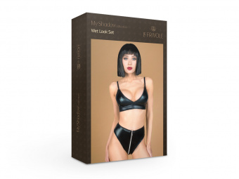 Комплект лиф и трусики с функциональной молнией из материала Wet Look (My Shadow), S-M
