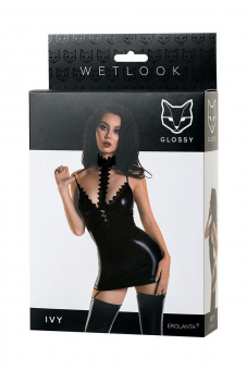 Платье с чокером Glossy Ivy из материала Wetlook, черное, L