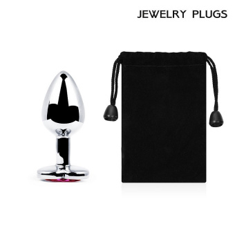 Втулка анальная Anal Jewelry Plugs, серебряная, L 7 см, Ø 2,8 см, вес 50 г, цвет кристалла рубиновый