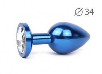 Втулка анальная Blue Plug Medium (голубая), L 82 мм. D 34 мм., вес 100 г., цвет кристалла бесцветный
