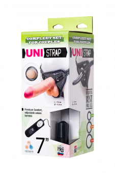 Страпон с 2-мя насадками на креплении Lovetoy Uni Strap 7" Harness с вибрацией