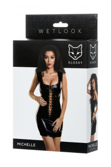 Платье Glossy Michelle из материала Wetlook с заклепками, черный, XL