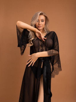 Элегантный пеньюар с отделкой кружевом Le Frivole Muse, черный, 2XL-3XL