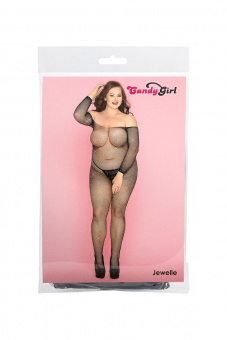 Костюм-сетка со стразами и стринги Candy Girl Jewelle черные, 2XL