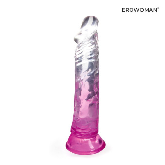 Фаллоимитатор Erowoman (прозрачный с розовым оттенком), L рабочей части 18 см, Ø 3,7 см