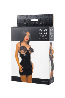 Платье Erolanta Glossy Stella из материала Wetlook с открытым декольте, черное, L