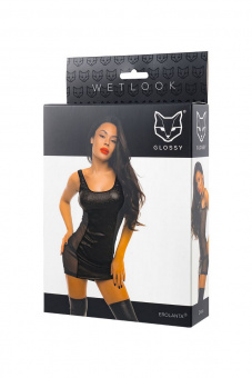 Платье Erolanta Glossy Gabriela из материала Wetlook с вставками из сетки, черное, S