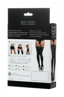 Чулки Glossy из материала Wetlook со вставкой из кружева, черный, L