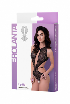 Эротическое боди из кружевного полотна Erolanta Lydia, черное, M-L