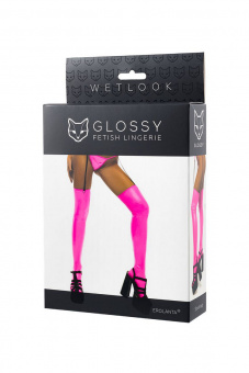 Чулки Erolanta Glossy Tessa из материала Wetlook, розовые, M