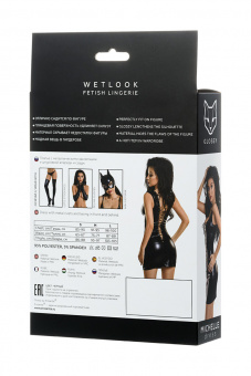 Платье Glossy из материала Wetlook с заклепками, черный, L