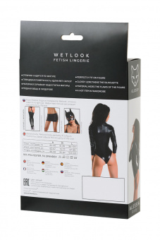 Боди Glossy Alessia из материала Wetlook на молнии, черное, L