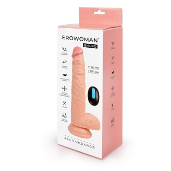 Вибромассажёр Erowoman Вибро, L рабочей части 18 см, Ø 3,6 см, 10 режимов вибрации, 3 режима ротации, дистанционный пульт