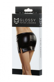 Мини-юбка Glossy из материала Wetlook, черный, M