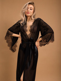 Элегантный пеньюар с отделкой кружевом Le Frivole Muse, черный, 2XL-3XL